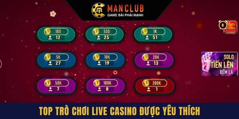 Top các trò chơi hot nhất tại live casino Manclub