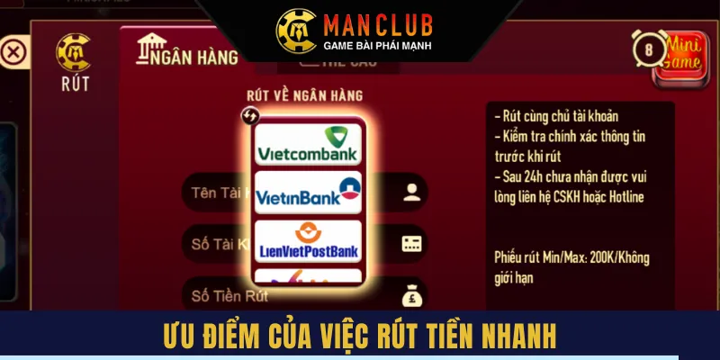 Ưu điểm đáng chú ý của việc rút tiền ManClub siêu nhanh